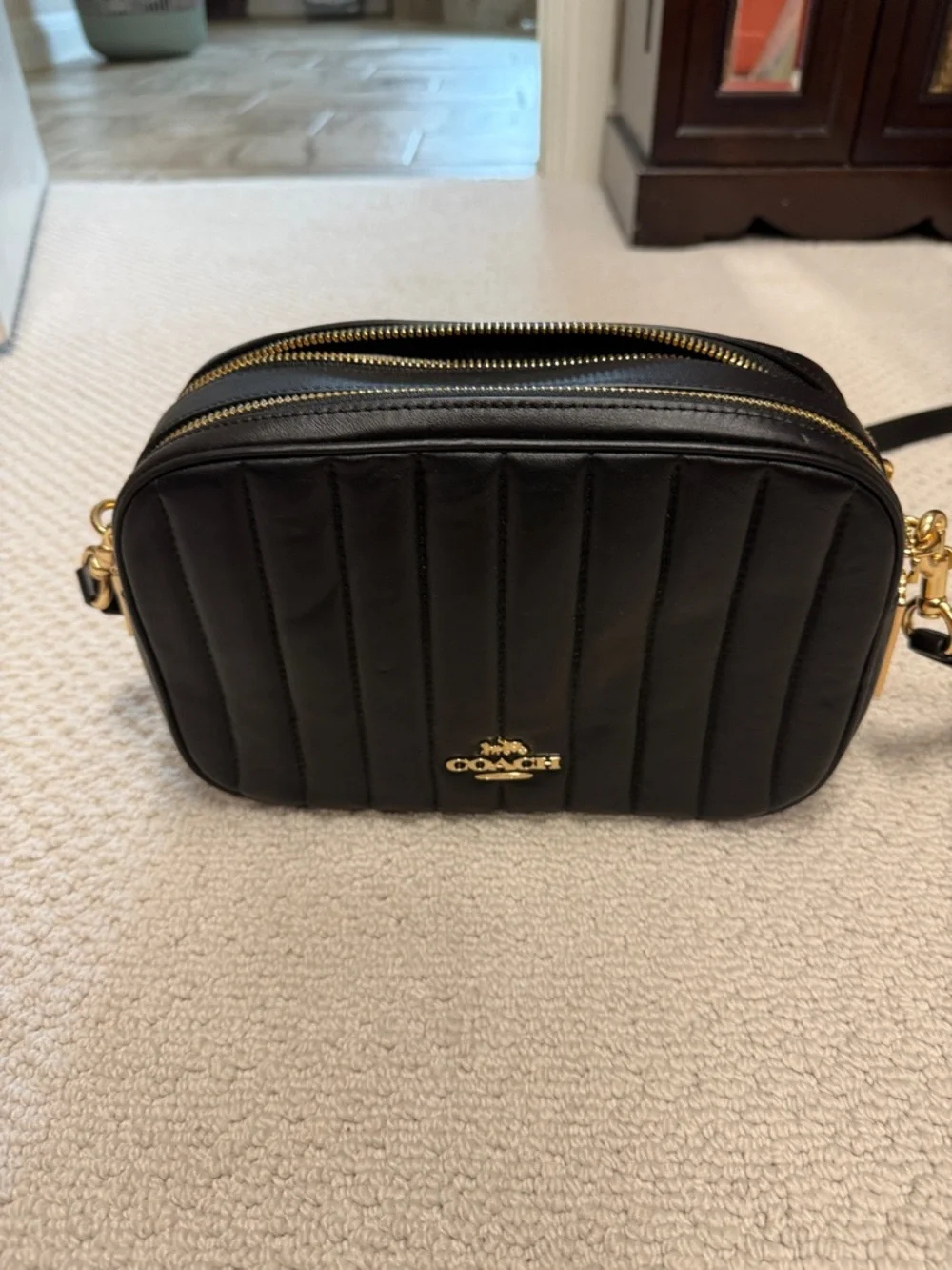 Coach Jess PuffyQuilted Leather Camera Crossbody Bag Black & Gold - C1569 - Picture 2 of 10